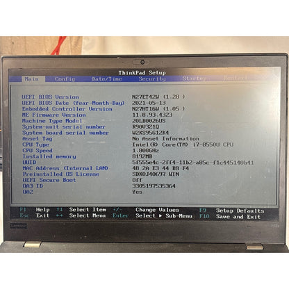 Lenovo ThinkPad P52s i7-8550U No RAM No Drive 15.6" FOR PARTS/REPAIR